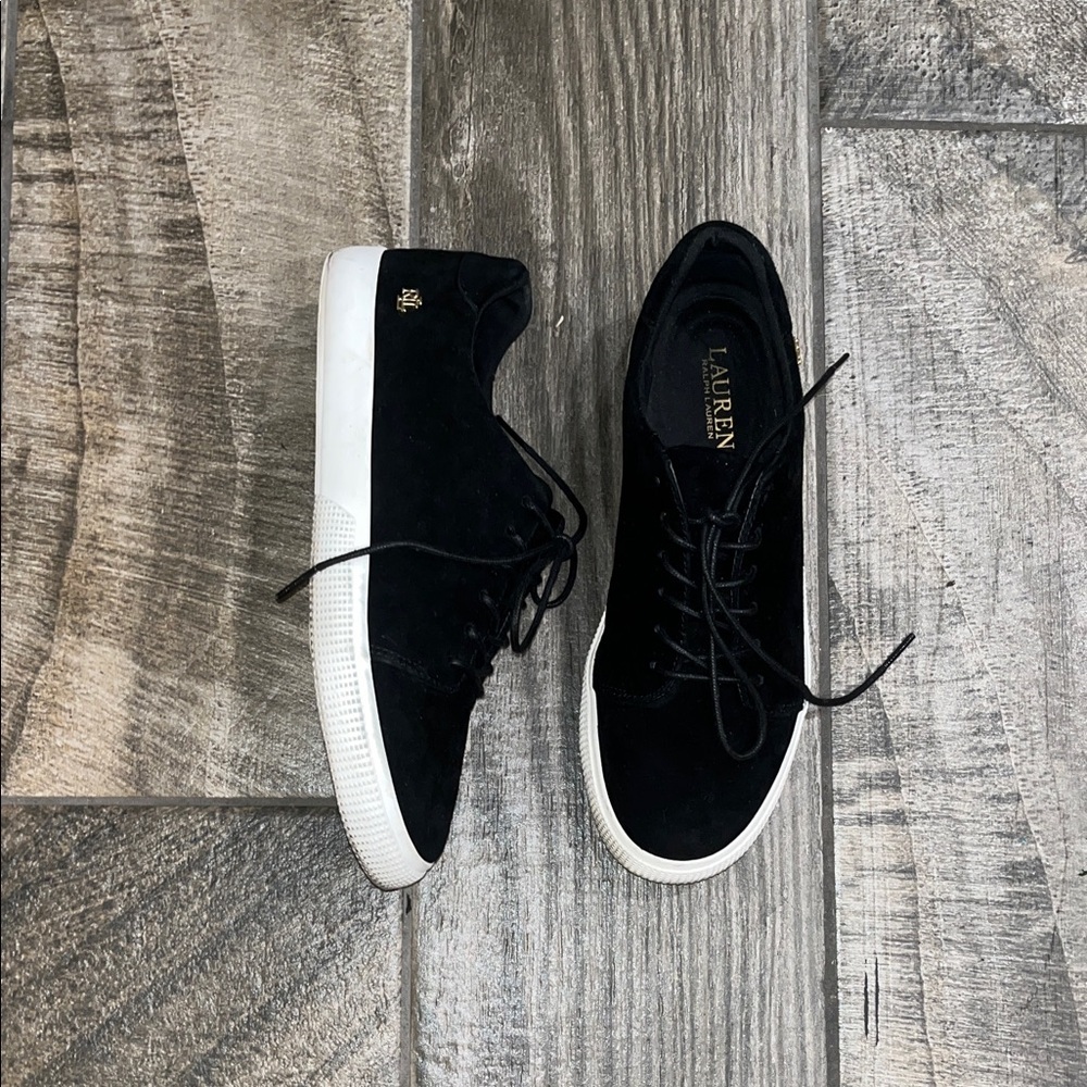 Lauren Ralph Lauren “Joana”Black Sheep Suede leather LowTop Lace-Up Sneakers